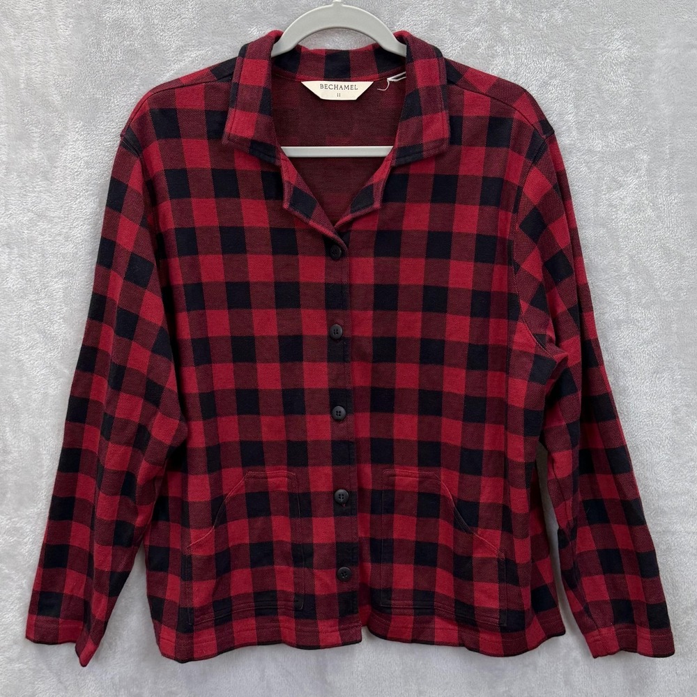Bechamel Button-Up Womens XL Red Buffalo Plaid Flannel Collared Relaxed Pockets‎